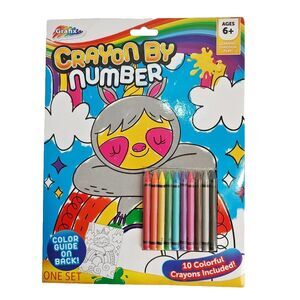 Grafix Crayon By Number 1 Printed Sheet 10 Crayons Learning Play Age 6+ Sloth